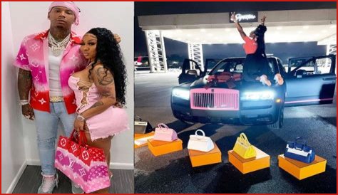 US rapper, Moneybagg Yo gifts his girlfriend Ari Fletcher a custom Rolls-Royce and five Birkin bags on her birthday (videos)